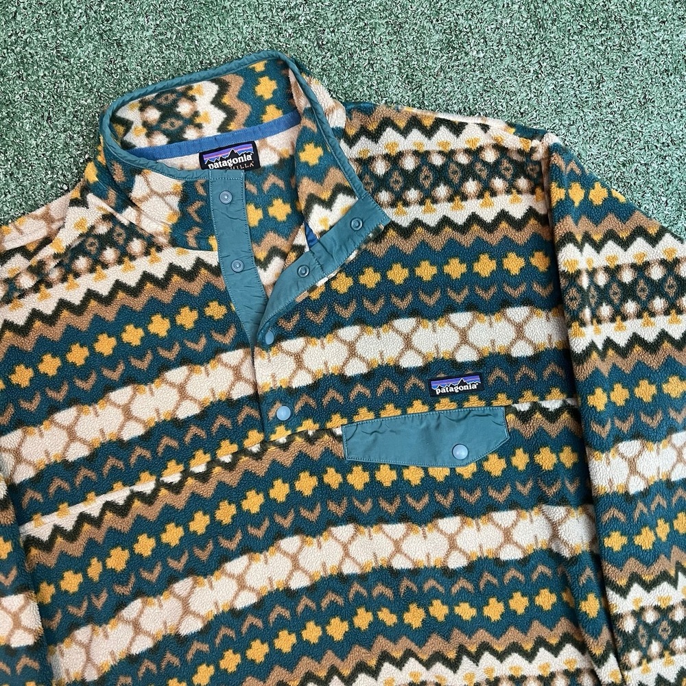 Patagonia Synchilla Snap T Pullover Fleece Men's Large Aztec Cliff Arbor Green
